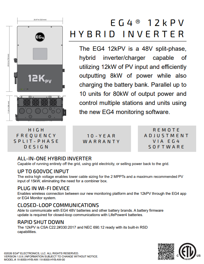 EG4 12kPV Hybrid Inverter (1511096) - product photo
