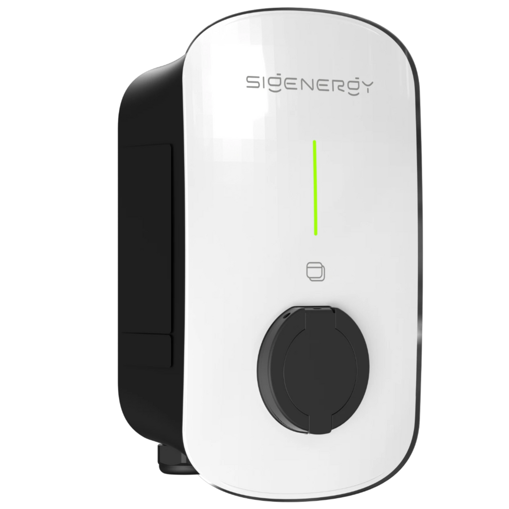 Sigenergy Sigen EVAC EV charger - side angle view showing wall-mount bracket and conduit entry