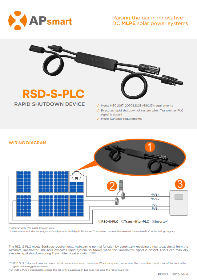 APSmart Rapid Shut Down Single spec sheet datasheet