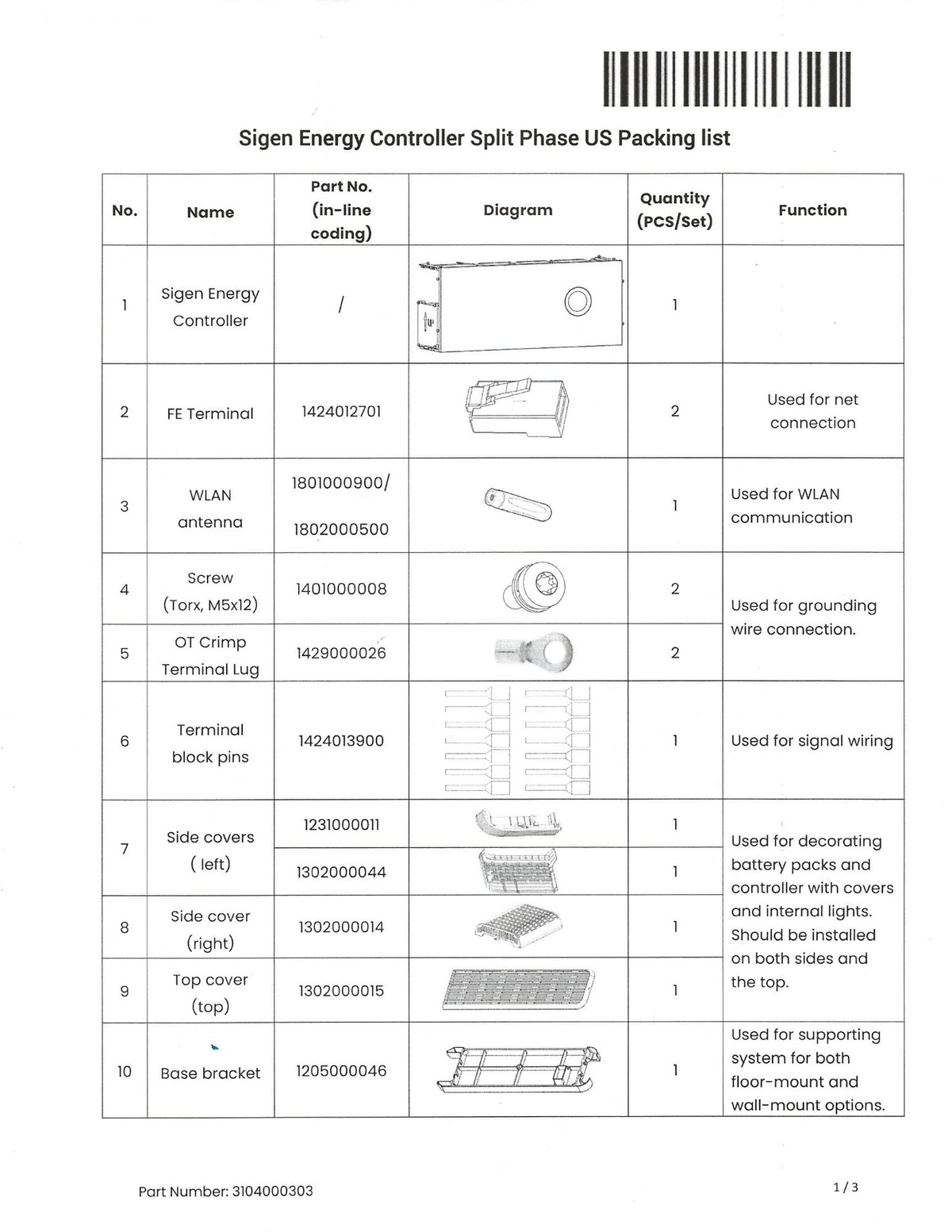 SigEnergy SigenStor Split Phase US (3.8-11.5 kW) Hybrid Inverter packing list
