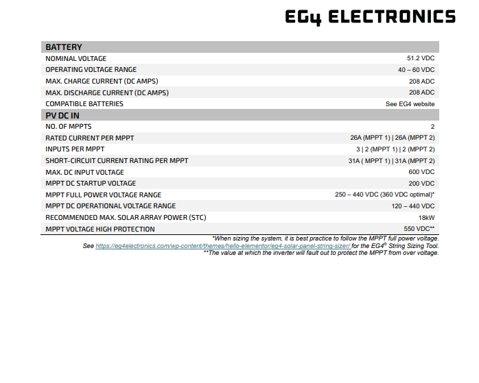EG4 FlexBOSS18 13kW AC Hybrid Inverter (1589004) - datasheet specifications