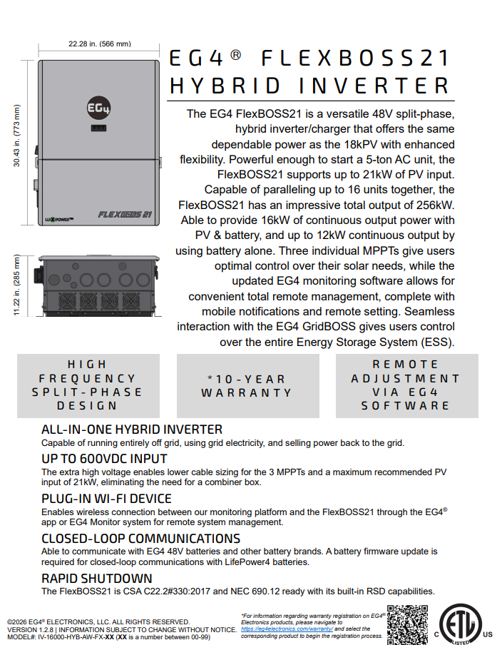 EG4 FlexBOSS21 16kW AC Hybrid Inverter (1589004) - product photo