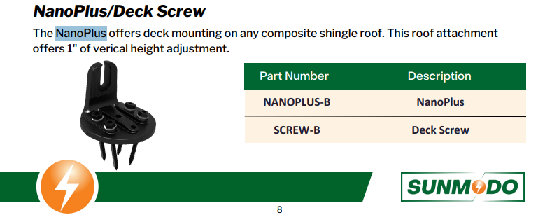Sunmodo NanoPlus-B Shingle Roof Mount (K50064-BK1) - product photo
