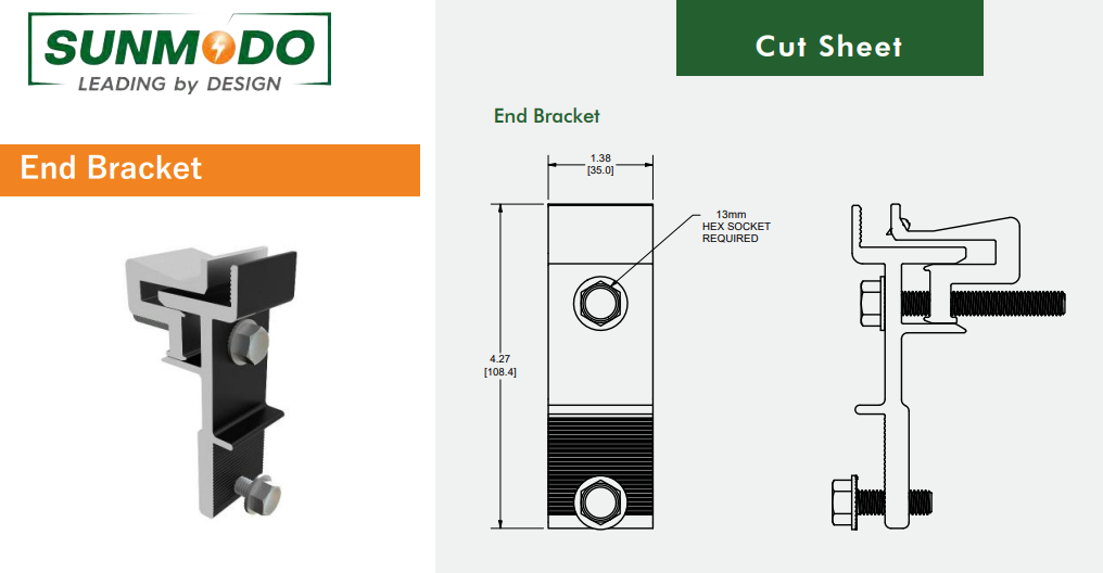 Sunmodo NanoRack End Bracket spec drawing