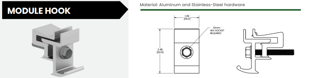 Sunmodo NanoRack Hook spec drawing