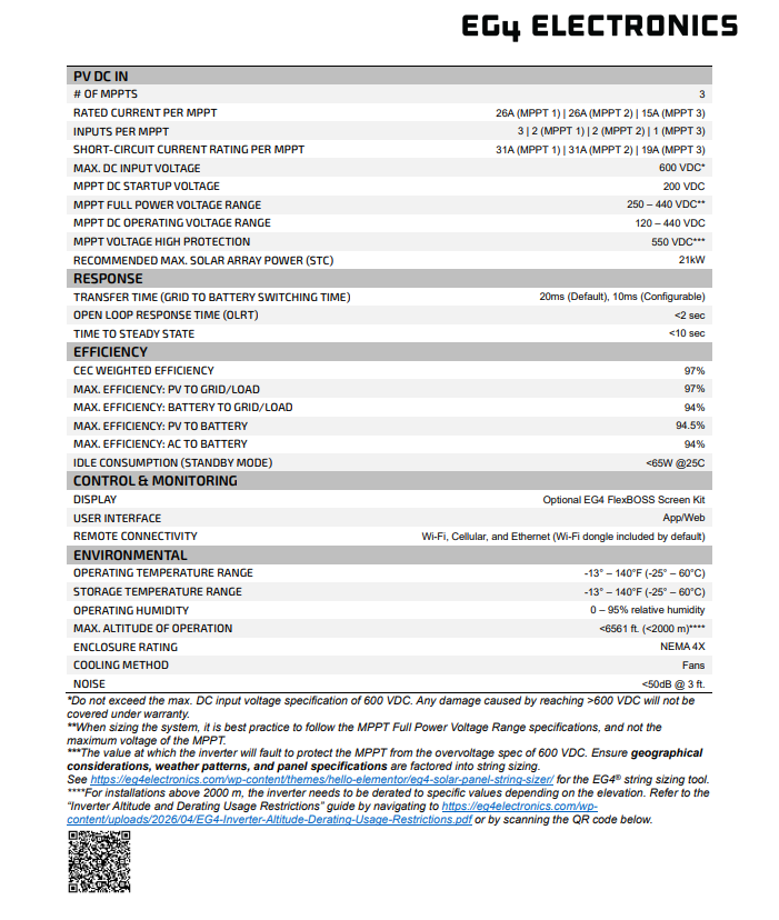EG4 FlexBOSS21 16kW AC Hybrid Inverter (1589004) - datasheet specifications