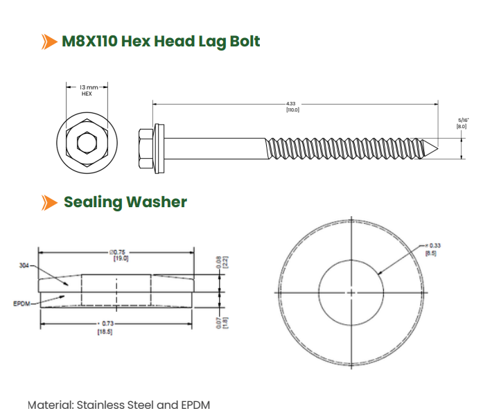Sunmodo 4" Lag Bolt (LAG-B) (K50049-BK1) - product photo