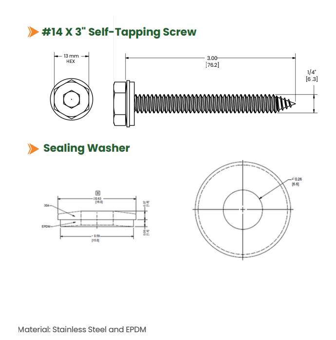 Sunmodo 3" Self-Tapping Deck Screw drawing