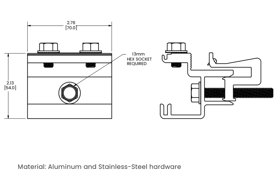 Sunmodo Skirt Splice Clamp spec drawing